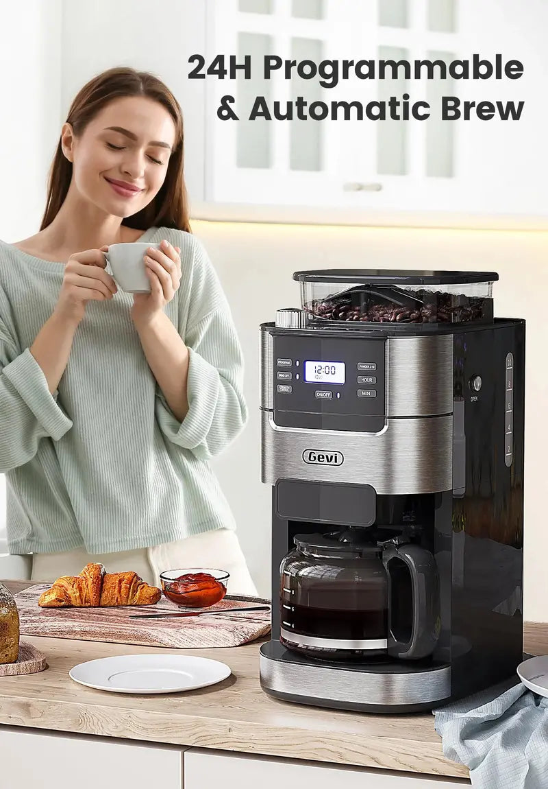 Gevi 10-Cup Coffee Maker with Integrated Grinder  Programmable Thermal Carafe Brewer