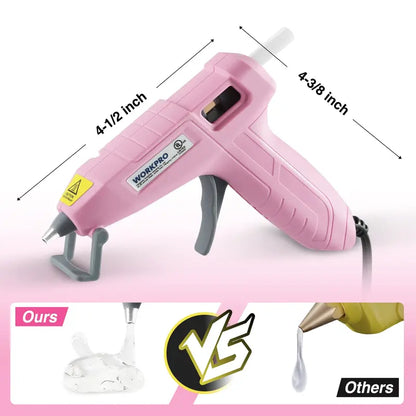 WORKPRO Compact Hot Glue Gun Kit  Includes 20 Glue Sticks & Pink Ribbon Design