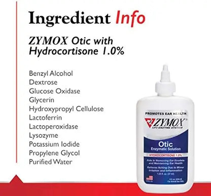 Zymox 1% Hydrocortisone Otic Solution for Dogs &amp; Cats  8oz Ear Infection Relief