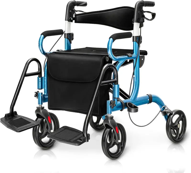 Dual-Function Folding Rollator Walker and Transport Wheelchair for Seniors