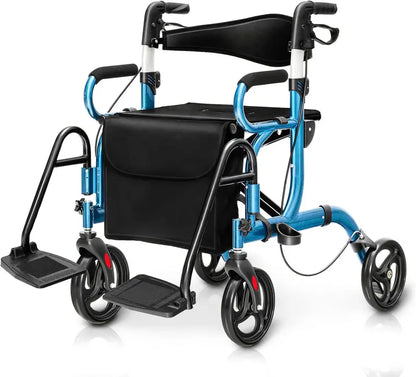 Dual-Function Folding Rollator Walker and Transport Wheelchair for Seniors