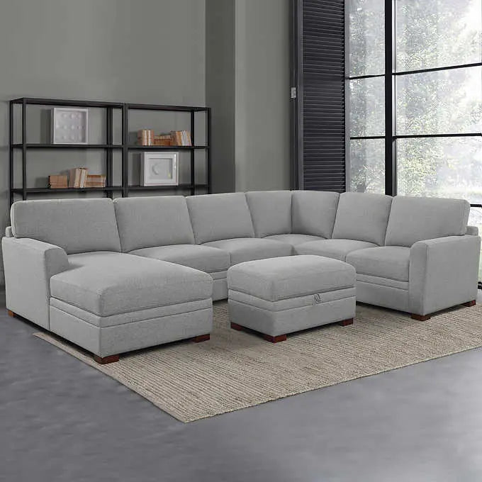 Thomasville Langdon Fabric Sectional with Integrated Storage Ottoman