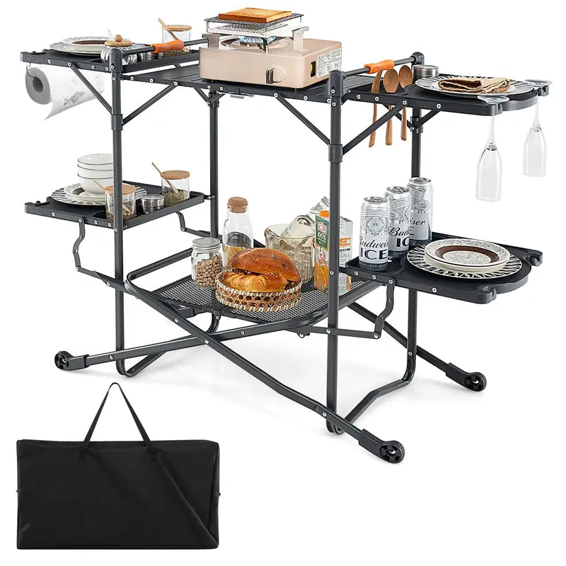 Folding Aluminum Camping Cooking Table  Compact Outdoor Grill and Prep Station