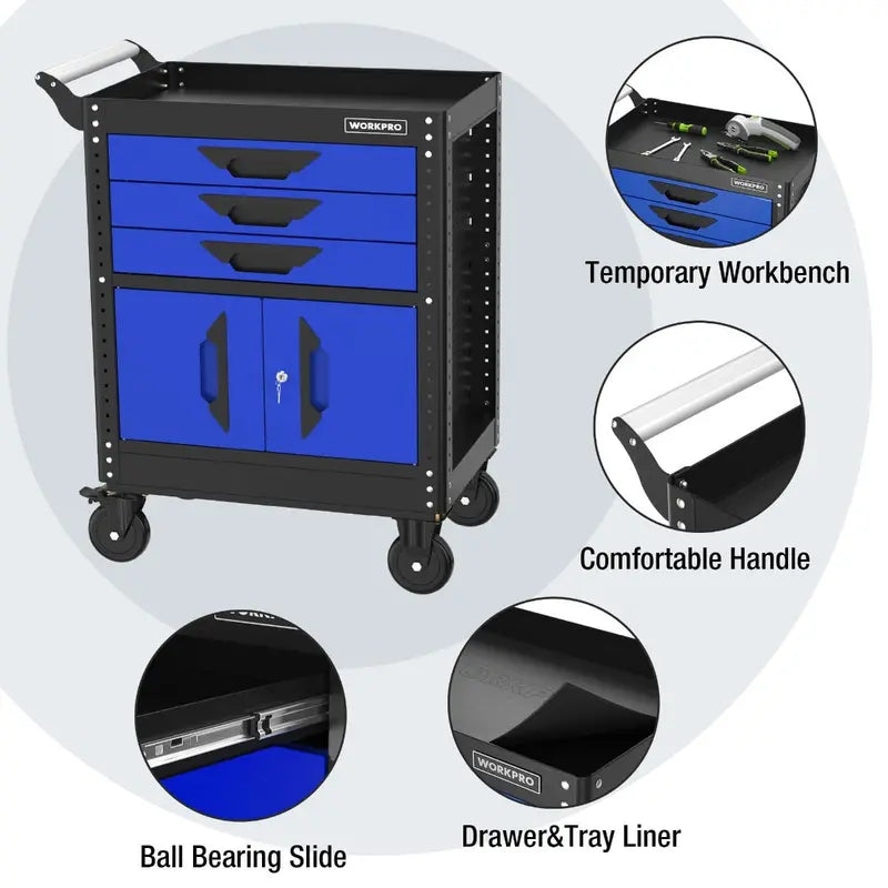 WORKPRO 27.5-Inch 3-Drawer Rolling Tool Chest with Heavy-Duty Casters