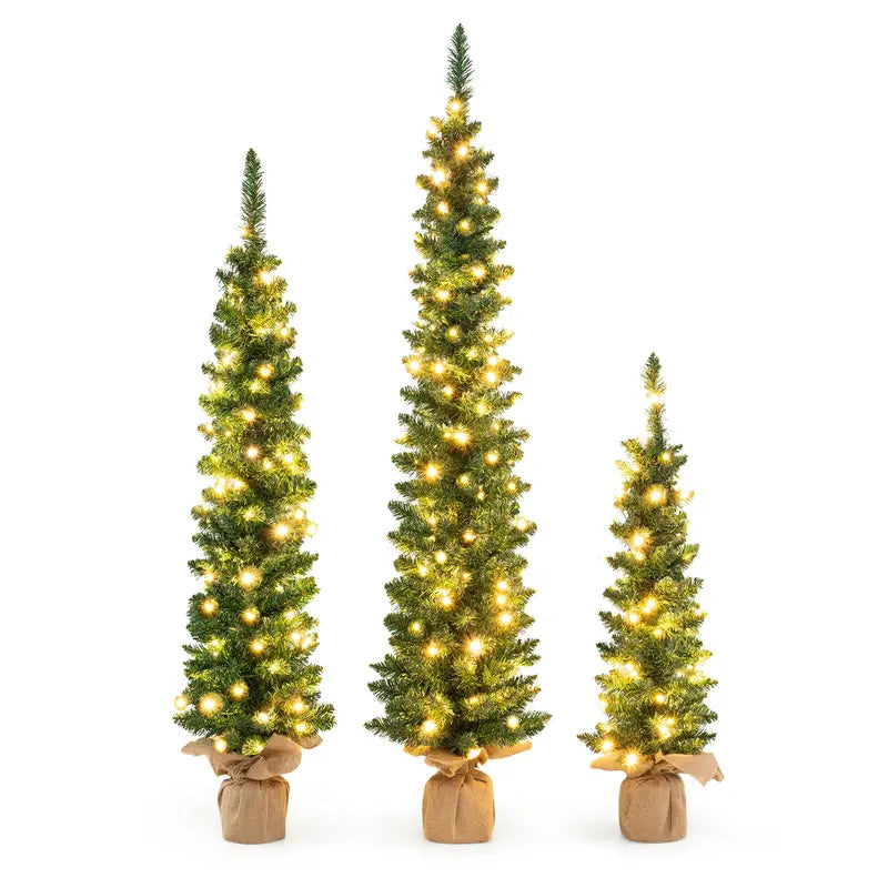 Pre-Lit Artificial Christmas Tree Trio (3′, 4′, 5′)