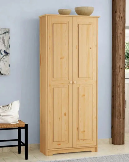 Freestanding Solid Wood Pantry Cabinet with Adjustable Shelves and Closet Storage Space