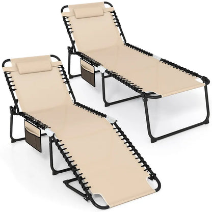 Extra-Large Outdoor Tanning Lounge Chair  5-Position Adjustable Folding Chaise