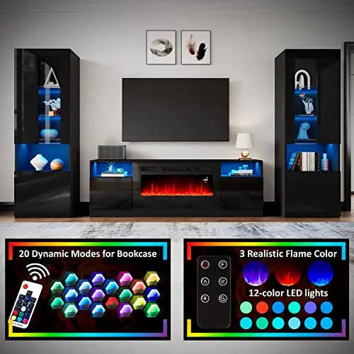 Amerlife Electric Fireplace TV Stand  36″ Flame Effect Entertainment Center with LED Lighting