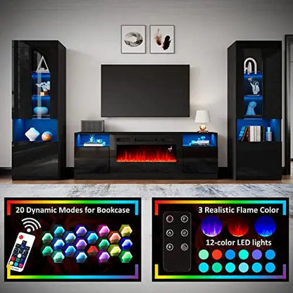 Amerlife Electric Fireplace TV Stand  36″ Flame Effect Entertainment Center with LED Lighting