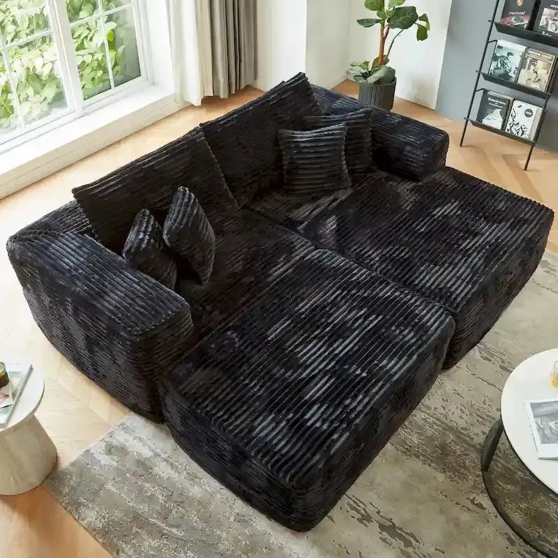 HOOOWOOO Plush L-Shaped Sectional  Modern Modular Sofa with Detachable Ottoman