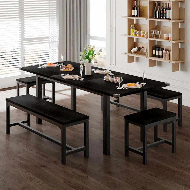 Expandable 63-Inch Dining Table Set Accommodating 4 to 8 Diners