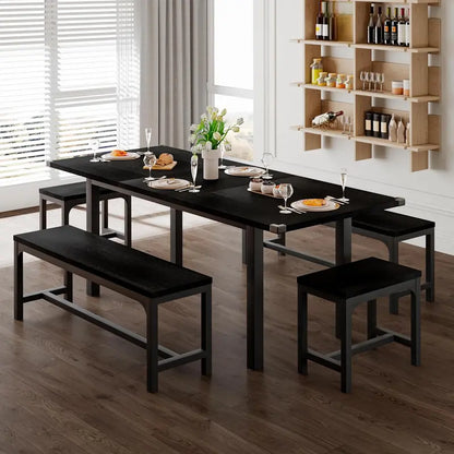 Expandable 63-Inch Dining Table Set Accommodating 4 to 8 Diners