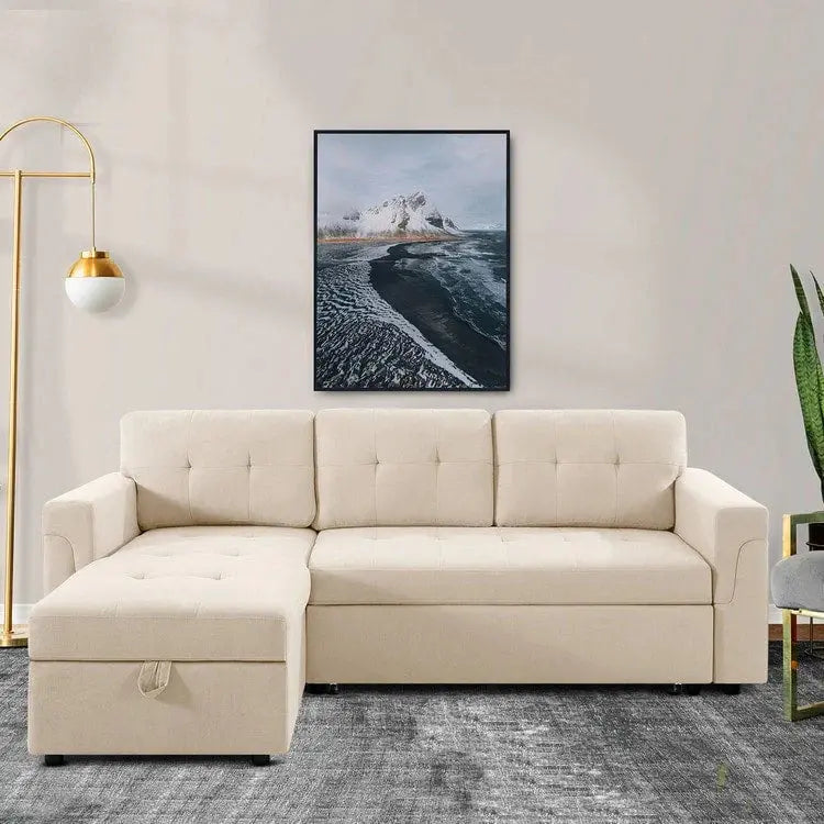 Reversible L-Shaped Sectional Sofa with Hidden Chaise Storage and Pull-Out Sleeper Function