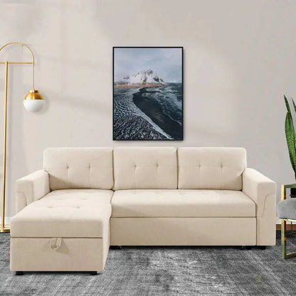 Reversible L-Shaped Sectional Sofa with Hidden Chaise Storage and Pull-Out Sleeper Function