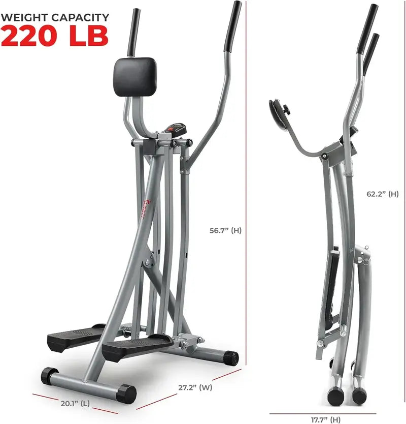 Sunny Health Smart Air Walker Elliptical  30″ Stride, Bluetooth-Enabled, Low-Impact Cardio Machine