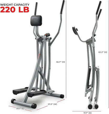 Sunny Health Smart Air Walker Elliptical  30″ Stride, Bluetooth-Enabled, Low-Impact Cardio Machine