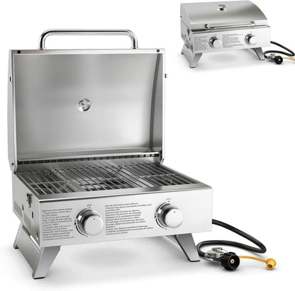 Heavy-Duty Propane BBQ Grill  50,000 BTU, 4 Main Burners + Side Burner, Stainless Steel Construction, Rolling Cart Design