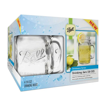 BALL Regular Mouth Mason Jar Drink Mugs, 16.oz, 4-count