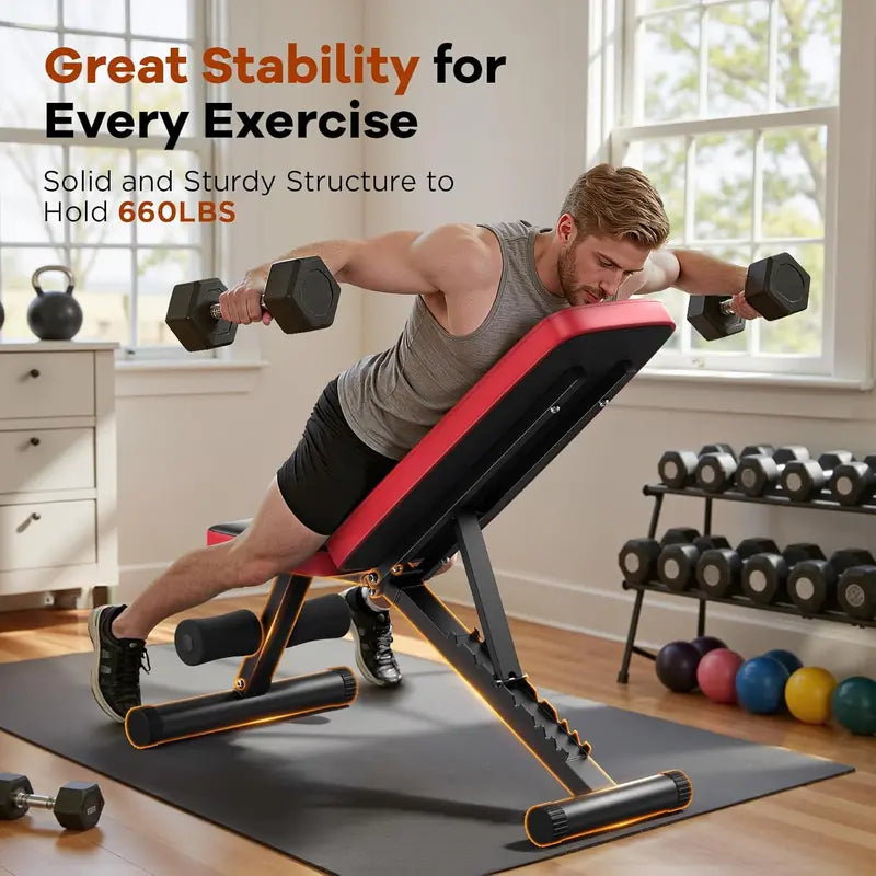 Heavy-Duty Foldable Weight Bench  8-Position Adjustable Home Gym Bench with 660 lb Capacity