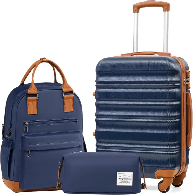 LONG VACATION 6-Piece ABS+PC Hardshell Luggage Set with Spinner Wheels and Carry-On Suitcase