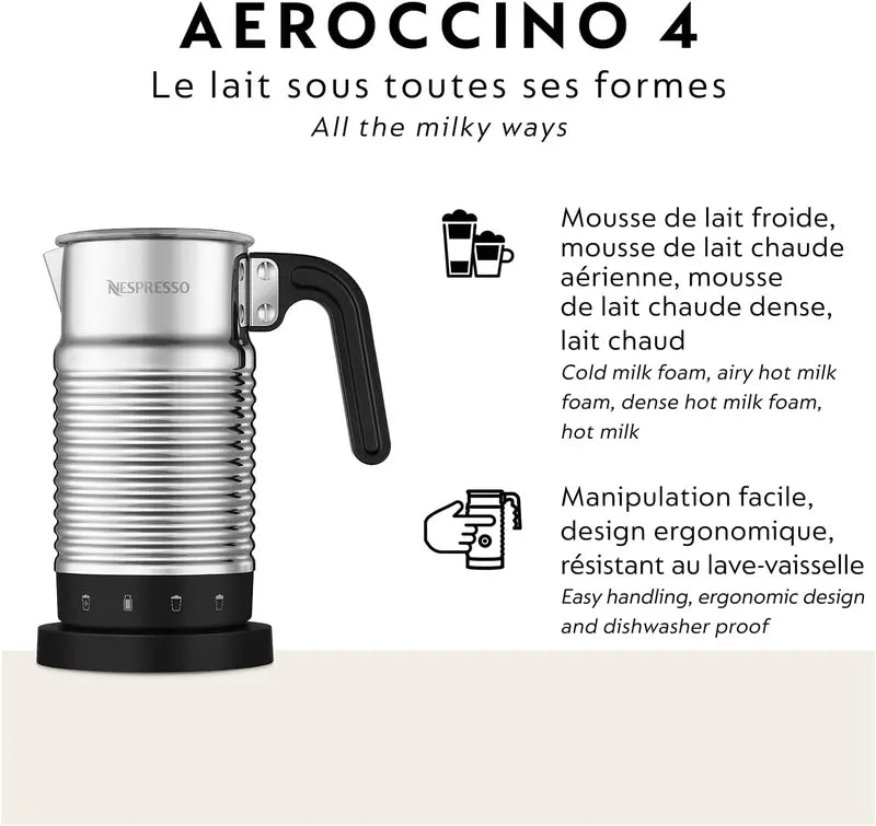 Nespresso Aeroccino 4 Milk Frother  Cold & Hot Foam in Under a Minute
