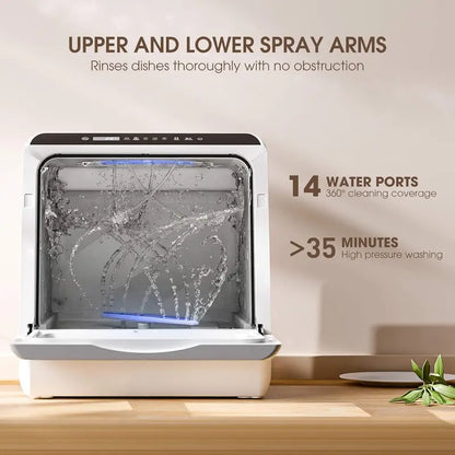 NOVETE Portable Countertop Dishwasher  5L Integrated Water Tank + Inlet Hose