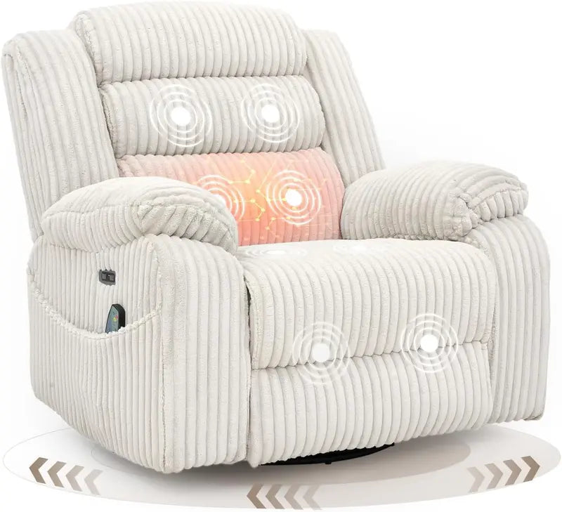 Electric Rotary Rocker Lounge Chair  Full-Function Massage, USB/C Charging Ports