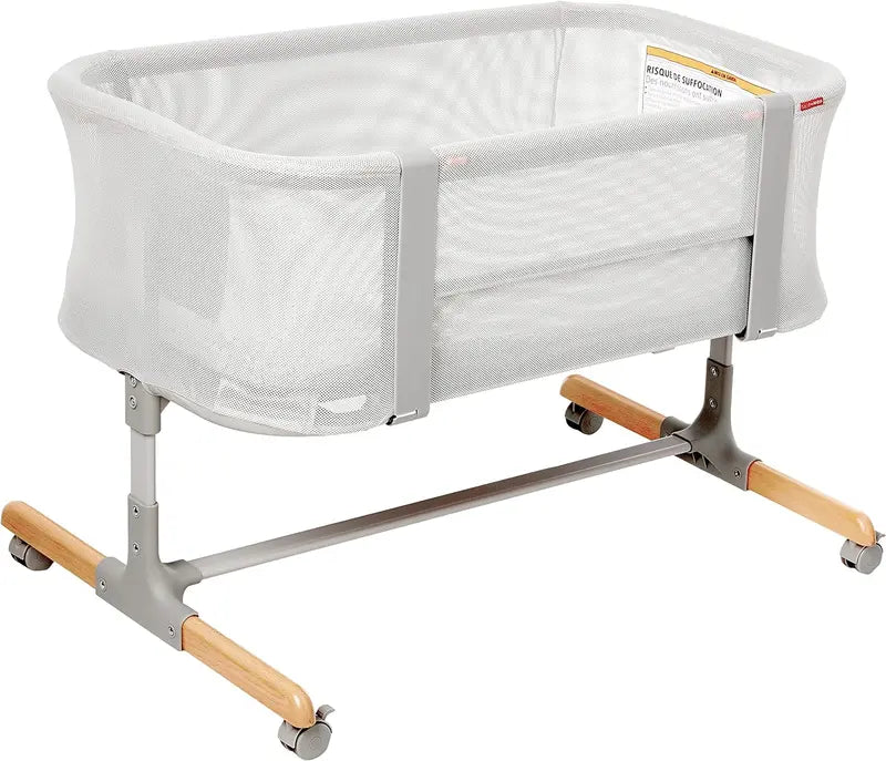 2-in-1 Bedside Bassinet & Sleeper  Cozy, Adjustable Infant Bassinet with Bedside Mode, Grey Fabric