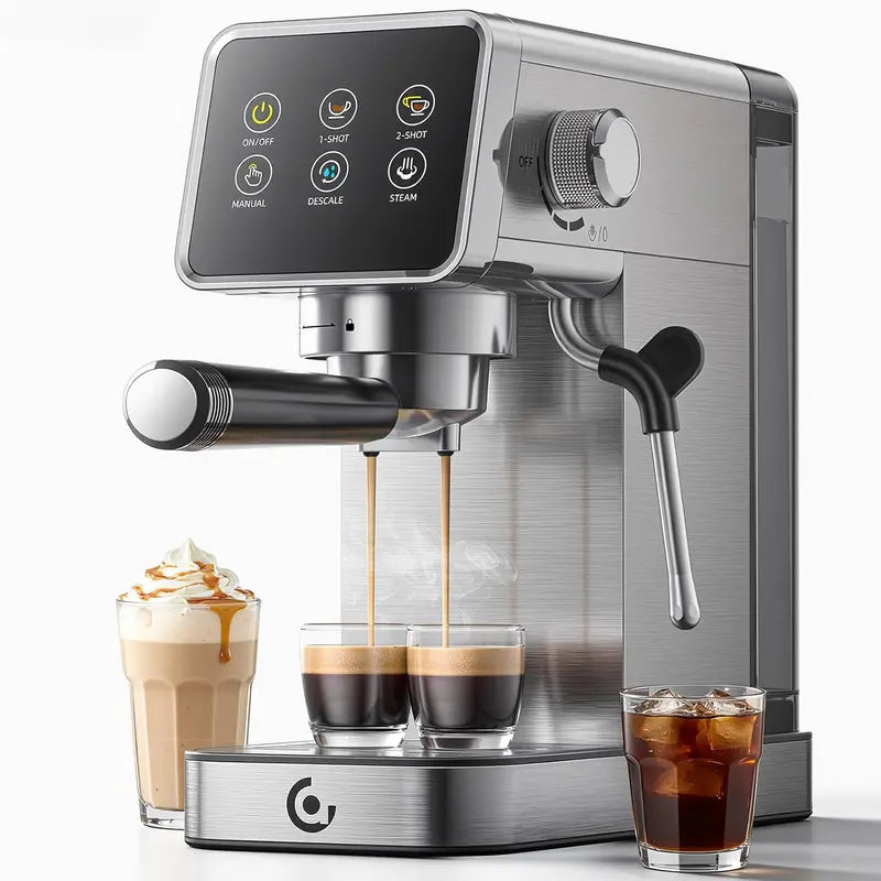 20-Bar LED Touchscreen Espresso Machine with Auto-Cleaning & Integrated Milk Frother for Cappuccinos and Lattes