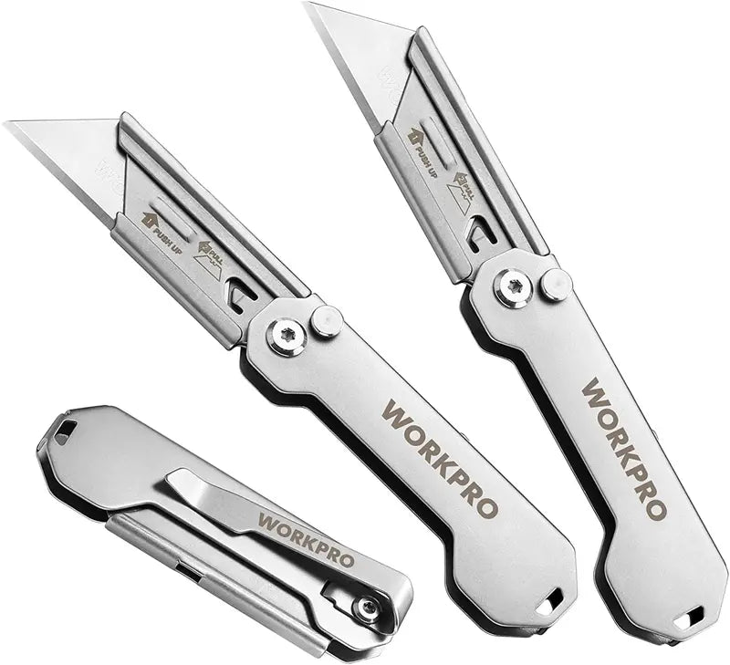 WORKPRO 3-Piece Folding Utility Knife Set  Compact Box Cutters with Quick-Change Blades