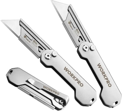 WORKPRO 3-Piece Folding Utility Knife Set  Compact Box Cutters with Quick-Change Blades