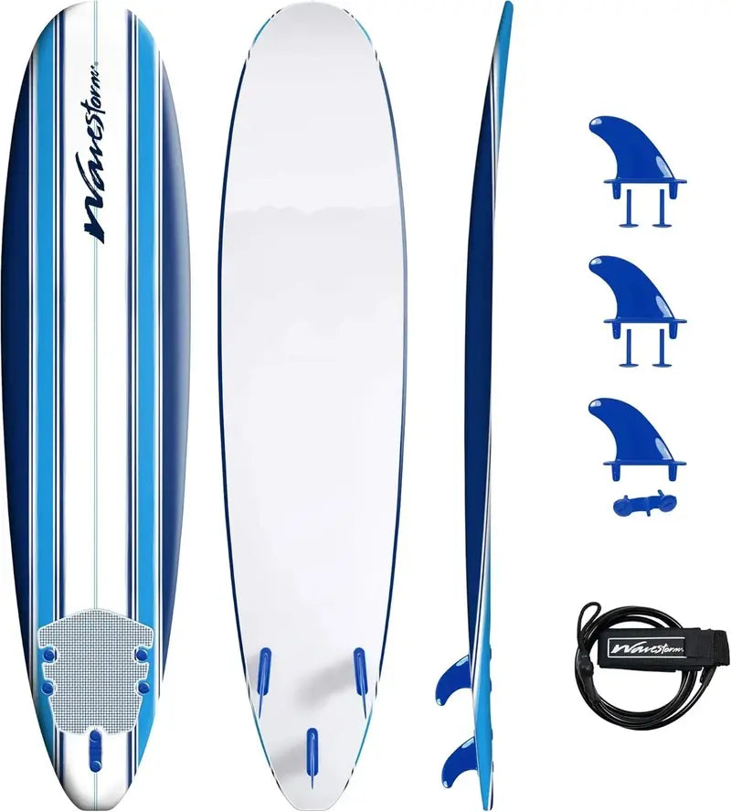 Wavestorm 8 ft Soft Top Surfboard  Foam-Free Classic Longboard, Beginner-Friendly for All Ages