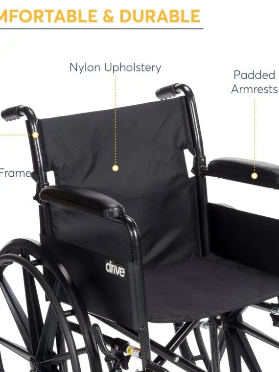 Drive Medical Silver Sport 1 Lightweight Wheelchair  Full Arms & Swing-Away Removable Footrests