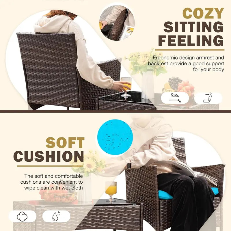 Homall Rattan Patio Furniture Set  4-Piece Indoor/Outdoor Wicker Chairs with Brown & Beige Cushions