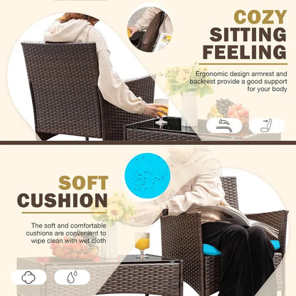 Homall Rattan Patio Furniture Set  4-Piece Indoor/Outdoor Wicker Chairs with Brown & Beige Cushions