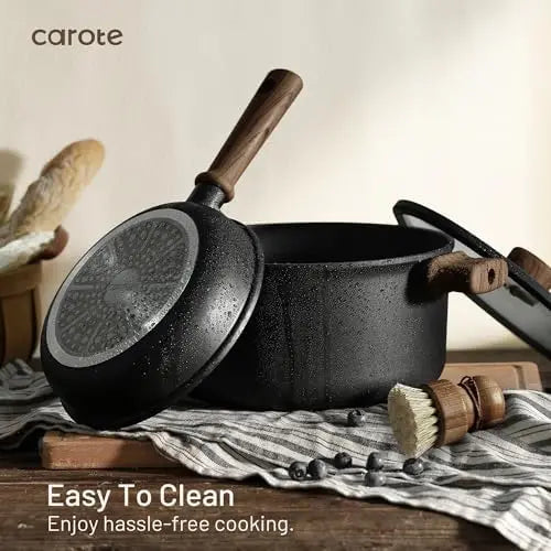 CAROTE 16pc Non-Stick Pots & Pans Set with Stay-Cool Handle  Black Induction Cookware