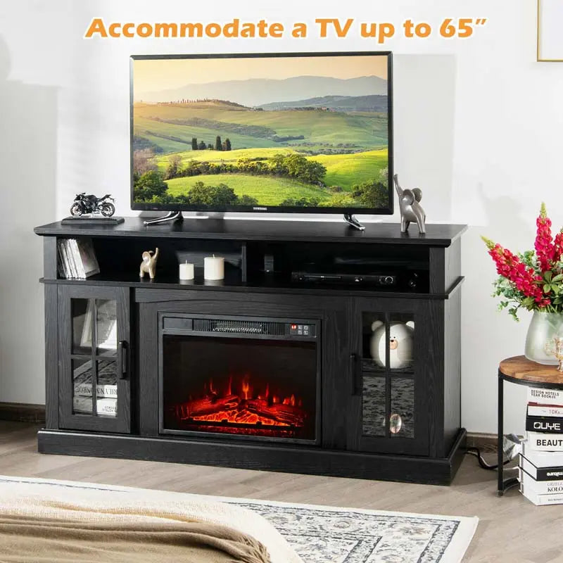 Electric Fireplace TV Console  58″ Media Stand with 23″ Built-In Insert and 1400W Heater, Supports TVs up to 65″
