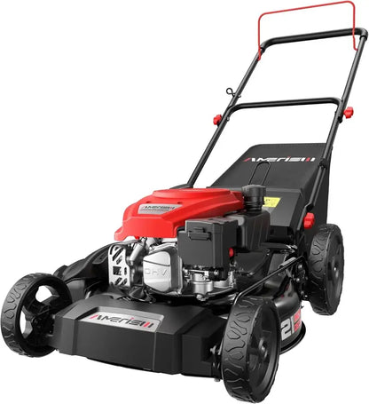 21-Inch Heavy-Duty Gas-Powered Lawn Mower with 144cc 4-Stroke Engine, 3-in-1 Functionality, and Adjustable Cutting Height