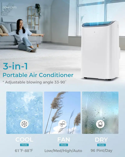 EUHOMY 8,000 BTU 4-in-1 Portable AC  Cools Up to 350 Sq. Ft., Includes Fan, Dehumidifier & Sleep Mode, Remote-Controlled
