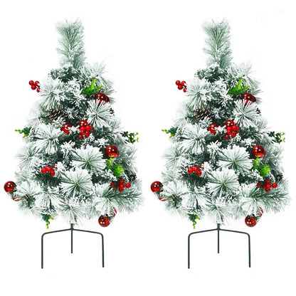 Set of Two 2-Foot Pre-Lit Snow-Flocked Pathway Christmas Trees