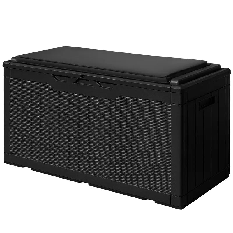 Devoko Waterproof 100 Gallon Resin Deck Box with Cushion, Outdoor Storage Bench for Patio & Garden