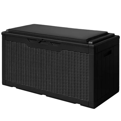 Devoko Waterproof 100 Gallon Resin Deck Box with Cushion, Outdoor Storage Bench for Patio & Garden
