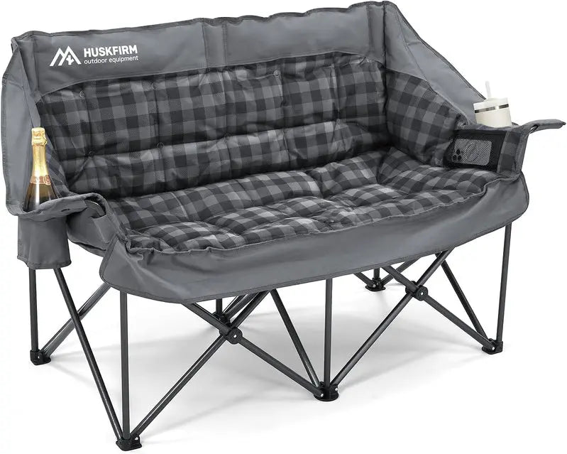 Double-Person Camping Loveseat  Oversized Padded Folding Outdoor Chair for Two, Beach & Lawn Ready