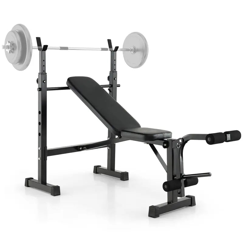 Foldable Olympic Weight Bench & Rack Combo  Adjustable Workout Station with Leg Developer Attachment