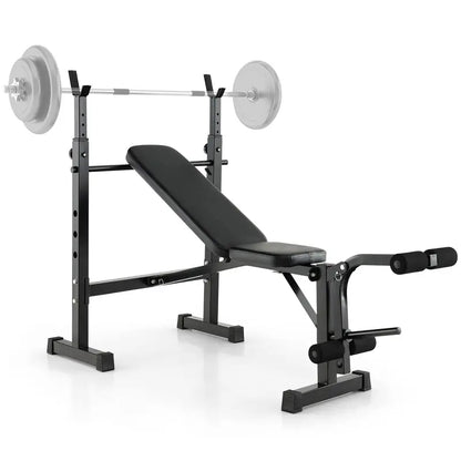 Foldable Olympic Weight Bench & Rack Combo  Adjustable Workout Station with Leg Developer Attachment