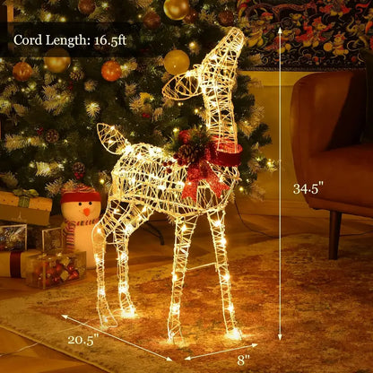 Tangkula Christmas LED Reindeer Decoration, 50 Warm White Lights, Steel & Tinsel, Indoor/Outdoor Holiday Decor