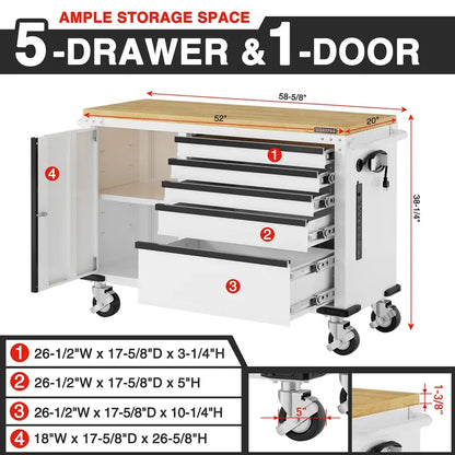 WORKPRO 52-Inch Heavy-Duty Rolling Tool Chest  5-Drawer Cabinet with 1000-Lb Load Capacity