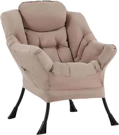 Welnow Compact Lazy Chair with Ottoman  Dark Grey Accent Armchair with Side Pocket & Footrest