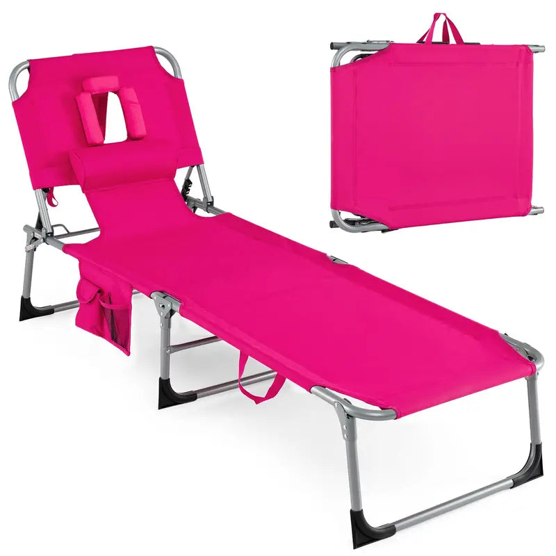 Adjustable Beach Lounge Chair  Folding Sun Lounger with 4-Position Reclining Backrest