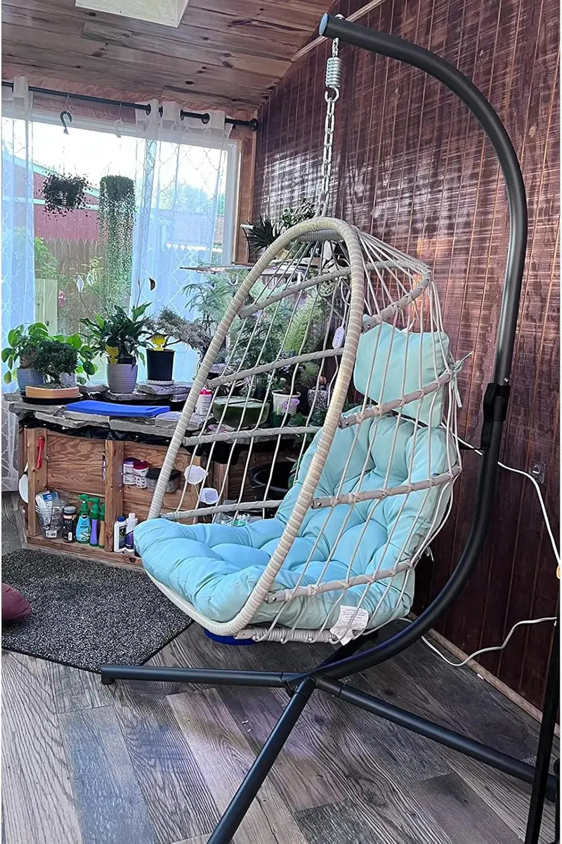Yechen All-Weather Wicker Egg Hanging Chair with Stand — Indoor/Outdoor Swinging Seat
